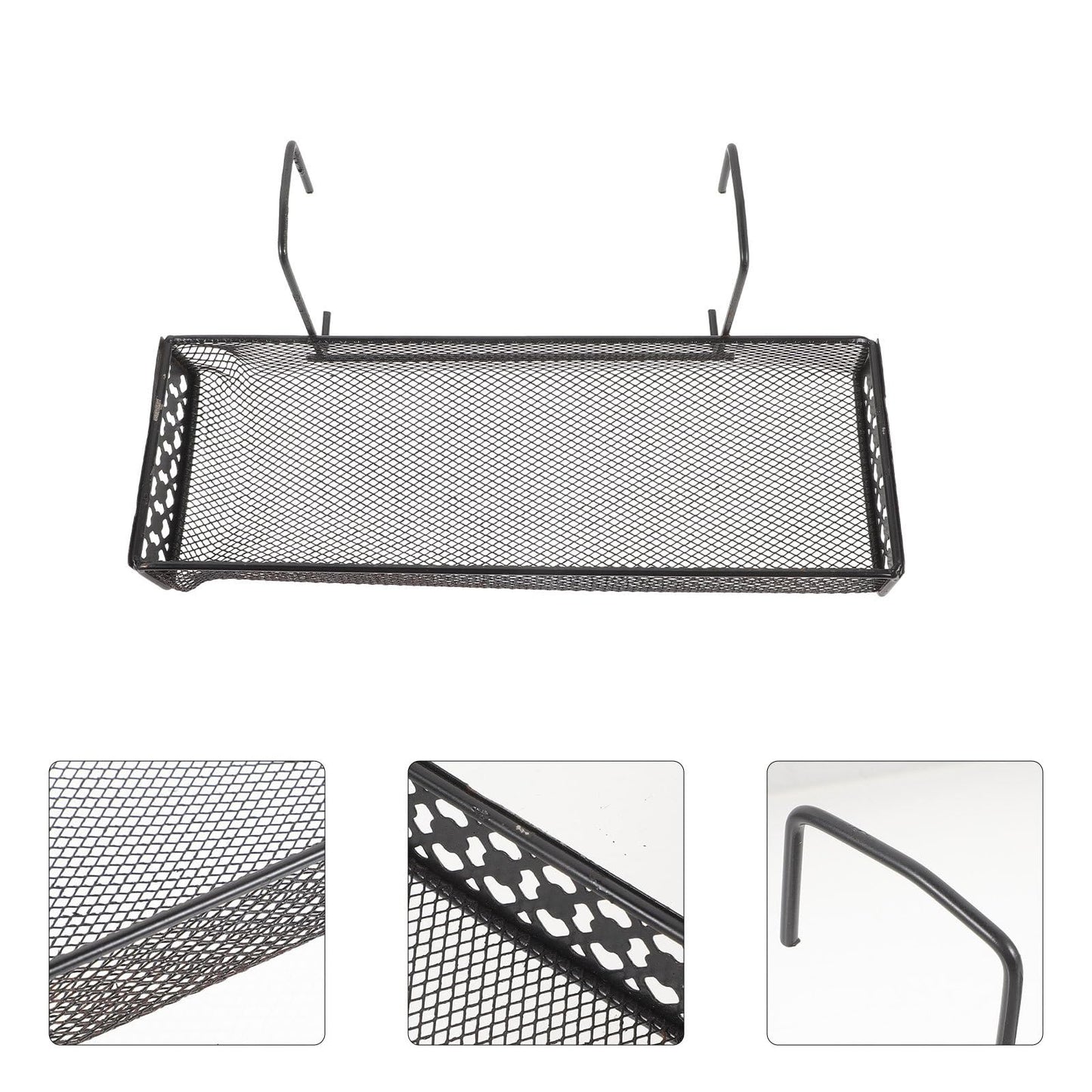 IDEANATEGRATE Hanging Flower Rack Indoor Iron Plant Stand Hooks Black Metal Balcony Garden Patio Railing Shelf