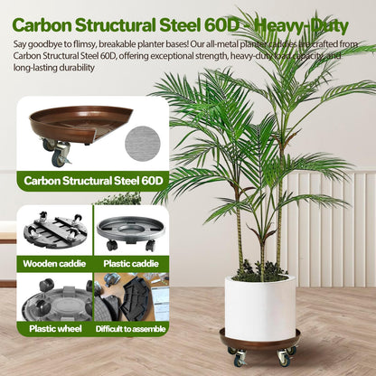 Plant Stand Rolling Plant Caddy With Wheels, 20 inch Plant Saucer With 360° Lockable Wheels, 550 LB Capacity Metal Rolling Plant Cart for Heavy Duty Planter, Rustproof Plant Dolly for Outdoor/Indoor