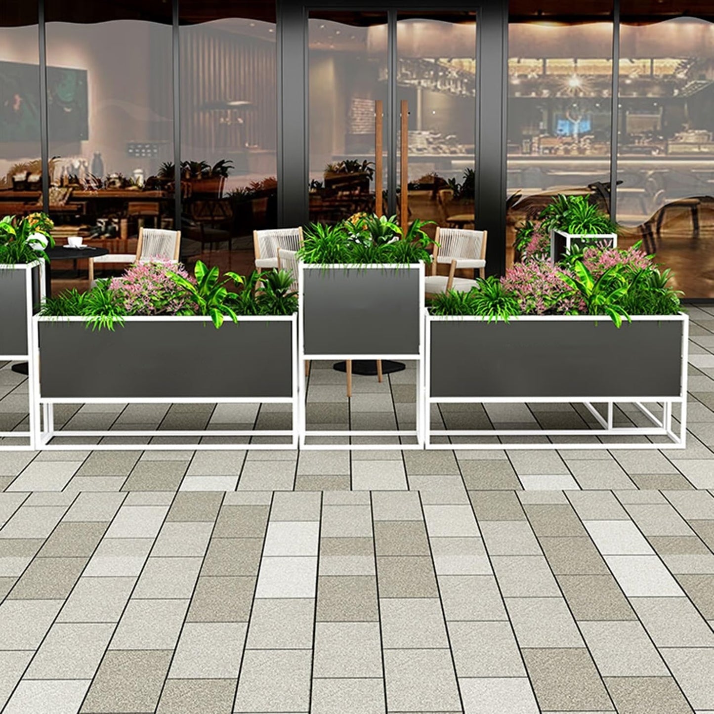 YJEUZCD Metal Planter Box, Rectangular Raised Garden Bed, Outdoor Indoor Flower Box Partition, Commercial Restaurant Patio Porch Partition Divider(Black-B,120x60cm/47.2x23.6in)