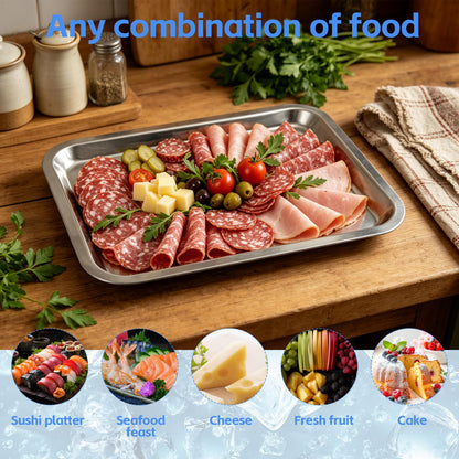 3 Set 14.2 Inch Chilled Serving Trays for Parties, Shrimp Cocktail Serving Dish with Compartments, Stainless Steel Ice Chilled Party Cooling Charcuterie Serving Board for Fruit Veggies Shrimp Cocktail