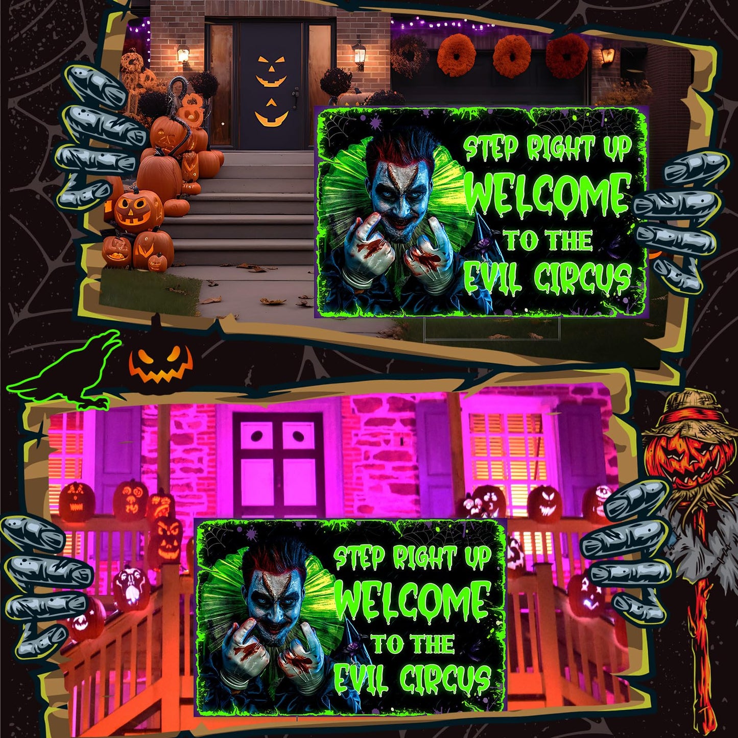 Colingmill Halloween Decorations Outdoor Circus Clown Yard Signs with Stake Large Fluorescent Scary Creepy Carnival Decor Welcome to The Evil Circus Lawn Sign for Outside Garden Halloween Party Decor