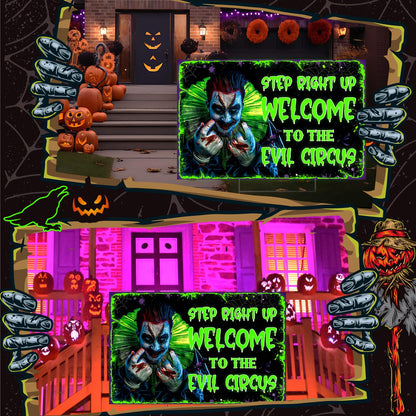 Colingmill Halloween Decorations Outdoor Circus Clown Yard Signs with Stake Large Fluorescent Scary Creepy Carnival Decor Welcome to The Evil Circus Lawn Sign for Outside Garden Halloween Party Decor