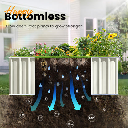 KING BIRD Raised Garden Bed 68" x 36" x 24" Heightened Galvanized Steel Metal Planter Box Outdoor for Deep-Rooted Vegetables, Flowers, Large Raised Bed Kit (Ivory)