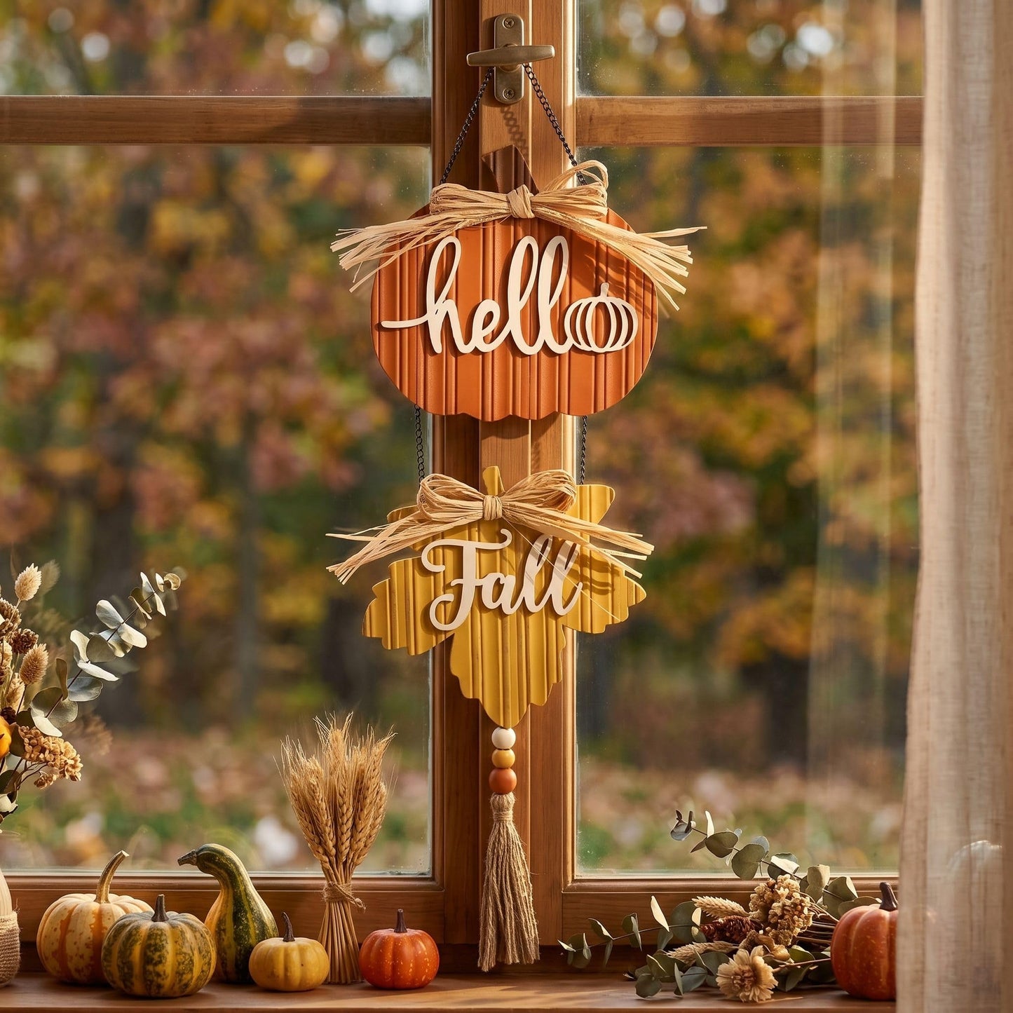 Valery Madelyn Fall Decorations for Home, Fall Wall Decor with Pumpkin and Maple Leaf, Rustic Farmhouse Fall Wreaths, Wooden Pumpkin Decor for Thanksgiving Autumn, 21 inch