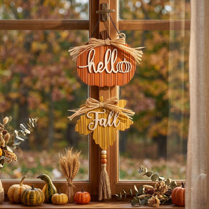 Valery Madelyn Fall Decorations for Home, Fall Wall Decor with Pumpkin and Maple Leaf, Rustic Farmhouse Fall Wreaths, Wooden Pumpkin Decor for Thanksgiving Autumn, 21 inch