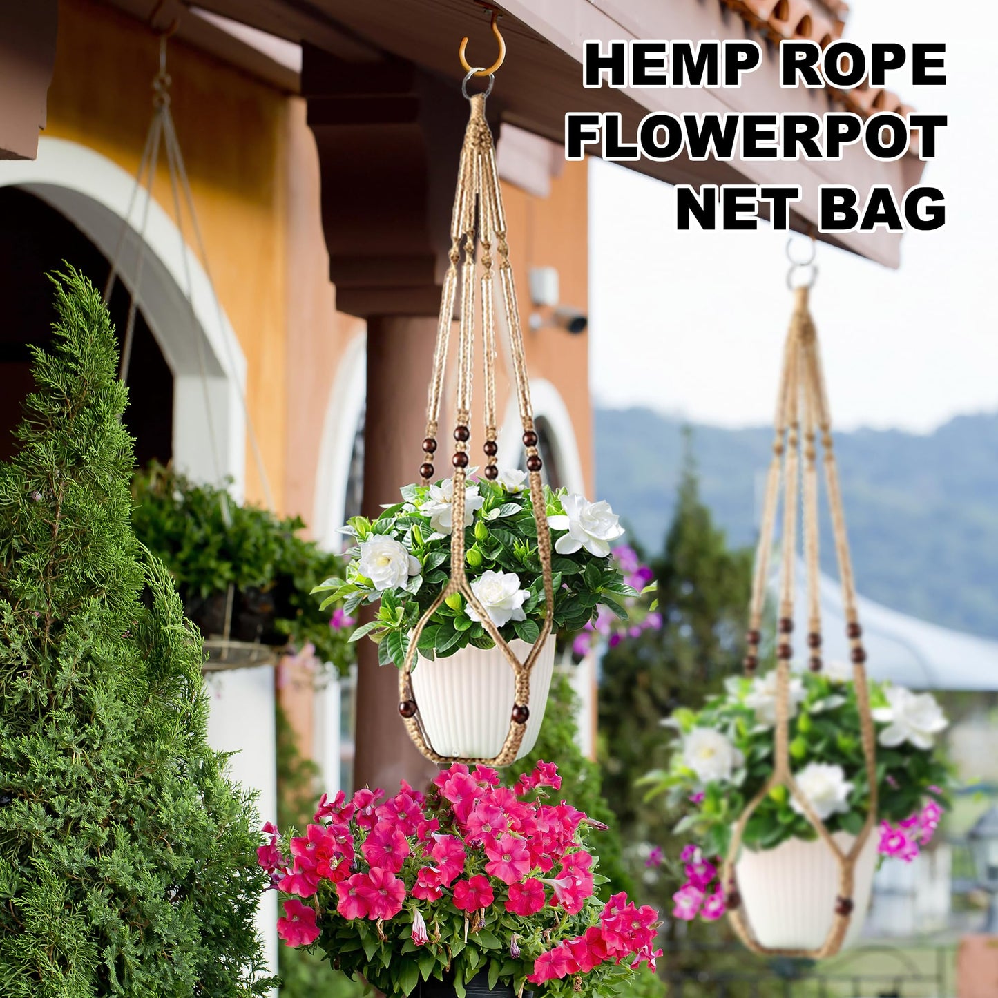 3Pcs Macrame Plant Hangers Indoor 35Inch Brown Hemp Rope Plant Hanger Hanging Plant Holders Hanging Planter Basket Flower Pot Holder with S Hooks and Hook Nails, Crochet Home Decor Plant Hanger