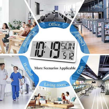 Large Digital Wall Clock with Backlight 15.2 Inch Digital Alarm Clock for Bedroom Wall Clocks Battery Operated Large Display with Temperature Desk Clocks for Office Living Room Decor