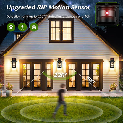 BesLowe 2-Pack Motion Sensor Outdoor Wall Lights, Black, Aluminum, 12.6in Sconces, Dusk to Dawn, 3 Lighting Modes, Model 1046AR-B