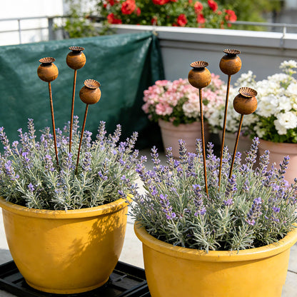 WHBIMGOOO Metal Flowers for Outside - 3PCS Decorative Garden Stakes, Flower Bed Decorations Outdoor, Metal Garden Yard Art Sculpture for Lawn Porch Pathway Patio