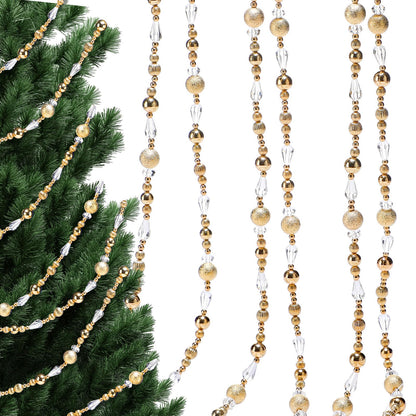 Highergo 16ft Christmas Tree Bead Garland Retro Bead Garland Candy Christmas for Tree Party Supplies Staircase Fireplace Hanging Ornaments (Gold,Ornaments)