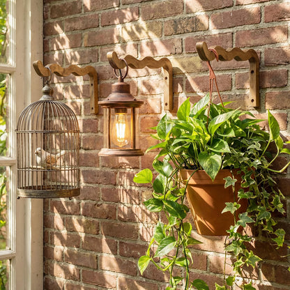 Fiwochic 2 Pack Wooden Wall Plant Hangers, 12 Inch Wavy Hanging Plant Hooks Walnut Color Hanging Brackets for Indoor Outdoor Flower Pots, Wind Chimes, Lanterns, Bird Feeders