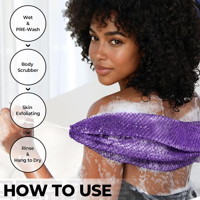 African Net Sponge Authentic - 2 Pieces Exfoliating Body Scrubber Bath Sponge - Loofah Washcloth Back Scrub for Shower Body Exfoliator - Face & Skin Care Bathroom Essentials for Women