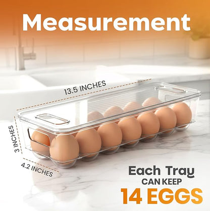 Utopia Home Egg Container With Lid and Handle for Refrigerator - Pack of 4 - Clear Stackable Egg Holder for Kitchen Storage and organization