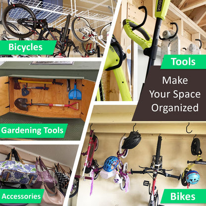 Etoolia Heavy Duty 16 Pack 4.5 Inches Garage Utility Hooks for Bike Storage, 5.7 Inches Wall Mount Screw Ceiling Hooks - Hanger for organizing Bikes, Ladder, Extension and Power Tools