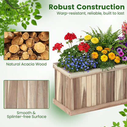 HAPPYGRILL Wooden Raised Garden Bed, Acacia Wood Rectangular Planter Box with Drainage for Vegetable Flower Herb, Indoor Outdoor Elevated Garden Box for Patio Yard, 36" L x 12" W x 12" H (1)
