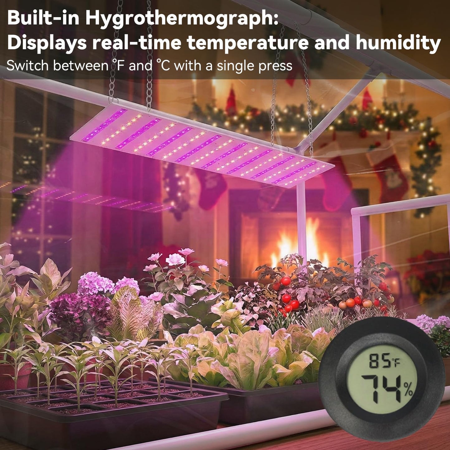 Mini Greenhouse with Grow Light & Timer & Hygrothermograph, 30"x16"x20" Indoor/Outdoor Tabletop Greenhouse with 96 LEDs Dimmable Full-Spectrum Lights (3 Colors), for Houseplants,Seedlings, Outside