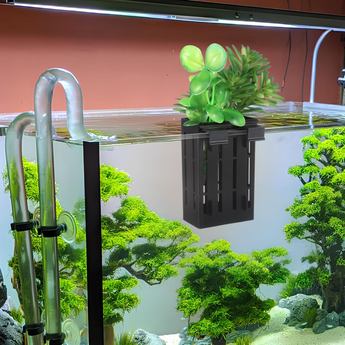GANAZONO 10Pcs Aquarium Plant Holders Wall Hanging Fish Tank Planter Cups with Drainage Holes for Aquatic Plants 4.92X3.14X2.16In Space-Saving Aquatic Plant Basket for Fish Tank Decoration