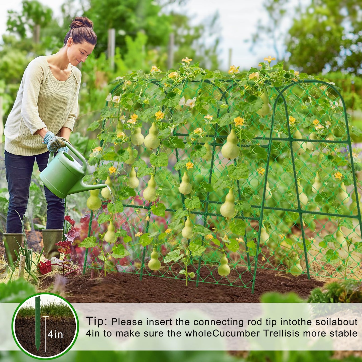 Large Cucumber Trellis for Raised Bed, U-Shape Garden Trellis for Climbing Plants Outdoor,Adjustable Metal Arch Vegetables Trellis,Plant Support Garden Stakes for Vine (Green,49.2x49.2x23.6)
