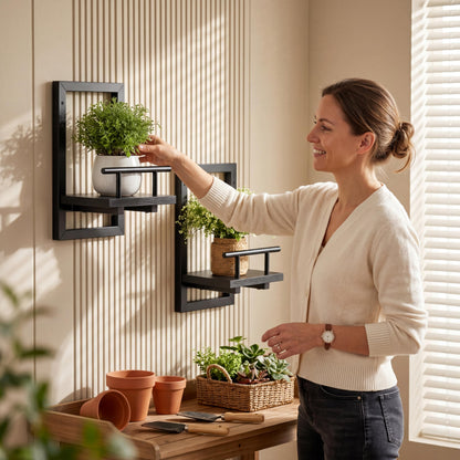 Sbosbo Floating Shelves for Wall, Plant Shelf Indoor, Wall Planters for Indoor Floating Plant Shelves for Bedroom, Living Room, Kitchen, Office, Bathroom Decor (Black, 2 Pack)