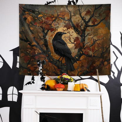 LUVADIAN Halloween Gothic Tapestry, Halloween Black Raven Tapestry Wall Hanging, Dark Academia Halloween Black Crow Wall Art Blanket for Home Bedroom Living Room Office Decor, 50x60 Inch