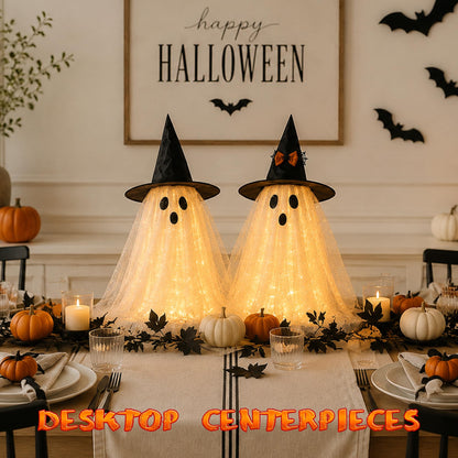 AYGXU 2pcs Halloween Decorations Indoor,Ghost Decor with String Lights Remote Control,Halloween Party Decorations,Spooky Ghost Light for Home Table Room Kitchen Office