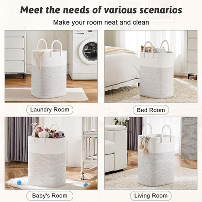 Artfeel Laundry Basket,Woven Cotton Rope Laundry Hamper,40L Versatile Storage for Dirty Clothes,Baby Toys,and Blankets in Bathroom, Nursery,and Living Room