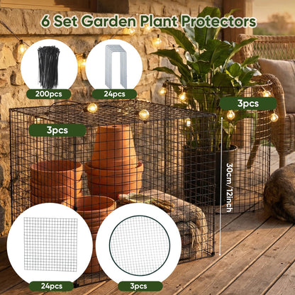 Shimeyao 6 Set Garden Plant Protectors from Animals 12'' x 12'' Metal Wire Protectors Cage with Stakes, Metal Mesh and Detachable Covers Wire Cloche for Keeping Bunny Chicken Out, Garden Protection