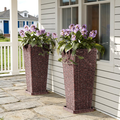 Trygoal 24" Square Tall Planters for Outdoor Plants Set of 2 - Faux Concrete Classic Tapered Indoor Flower Pots with Tray/Drainage Holes/Partition, Large Outdoor Planters for Porch Patio Garden, Brown