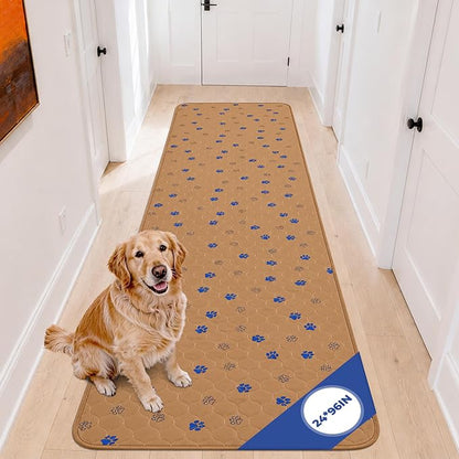Fostanfly Washable Dog Pee Pads, 1 Pack 24''x96''(2x8ft) Runner Rug, Brown | Machine Washable & Reusable, Strong Absorbent, Leak-proof & Waterproof, Non-Slip, Runner Rug for Hallway, Entryway, Bedroom