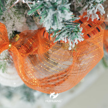 HUIHUANG Fall Deco Mesh 10 inch Wide Metallic Orange Mesh Ribbon Roll with Fall Print Decorative Poly Mesh for Fall Wreath Supplies, Swags, Garland, Thanksgiving Decor, Tree Decor-10 Yards