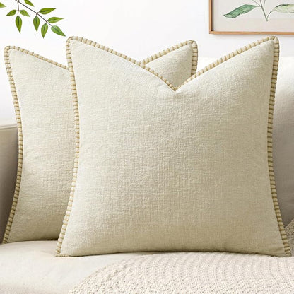 MIULEE Pack of 2 Pillow Covers 18x18 Inch Cream White Farmhouse Decorative Throw Pillow Covers with Stitched Edge Soft Chenille Solid Dyed Couch Pillow Covers for Sofa Bed Living Room