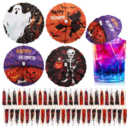Vesici 200 Pcs Halloween Drink Umbrellas Cocktail Picks, 4 Inch Cocktail Toothpicks Appetizer Bamboo Parasol Picks for Drinks Cupcake Topper Halloween Party Restaurant Decorations (Classic)