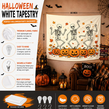 YTRG Fall Halloween Skeleton Tapestry, Gothic Halloween Tapestries Wall Hanging for Bedroom, Funny Dancing Skeleton Fall Pumpkin Tapestry Wall Decor Backdrop for Living Room Home, 50x60 Inch