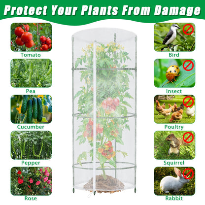 3 PCS Garden Netting for Round Plant Cage, 55" x 15" Tomato Cage Plant Cover Bird Netting Insect Barrier Mesh with Zipper, Tomato Trellis Garden Protection Net Cover for Climbing Plants Vegetables