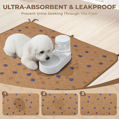Fostanfly Washable Pee Pads for Dogs, 2 Pack 48"x48" Add 8 Lanyards, Brown | Machine Washable & Reusable, Strong Absorbency, Leak-proof & Waterproof, Non-Slip, Playpen, Add 8 Lanyards, Potty Training