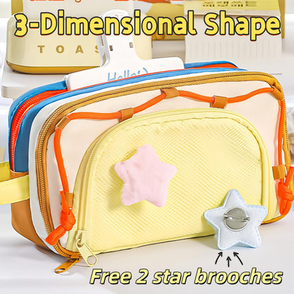UIVXXUD Portable Multi-Layer Kawaii Star Pencil Case Organizer - Large Capacity Pencil Case with Compartments - Cute Pencil Pouch Functional Bag (Purple)