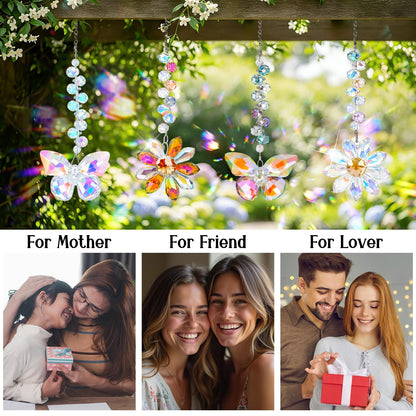 Hoemwarm 4 PCS Crystal Suncatchers 2PCS Butterfly 2PCS Flower Window Hanging Ornaments Rainbow Maker for Indoor Outdoor Garden Wedding Decor Gifts
