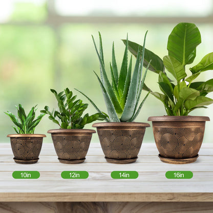 Fodetyff 10 Inch Flower Pots Planters for Indoor Outdoor Plants, 3 Pack Plastic Large Plant Pots with Drainage Hole & Tray, Modern Decorative Garden Pot with Saucer, Plant Container for House