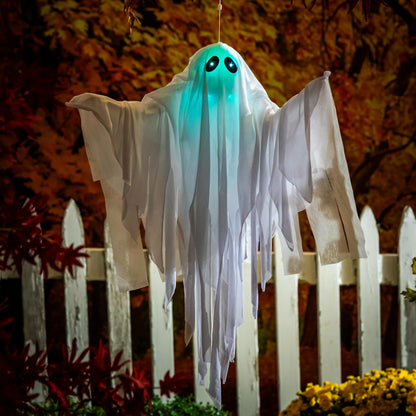 Evergreen Animated Floating Ghost w/Color-Changing Lights, Halloween Hanging Decoration with LED Lights