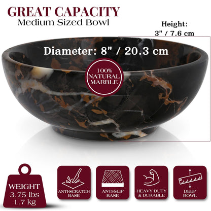 Gusto Nostro 8" Luxury Black Marble Decorative Bowl for Coffee Table - Elegant Decorative Fruit Bowl for Kitchen Counter - Heavy Stone Entryway Catch All for Keys, Potpourri Holder Centerpiece, Medium