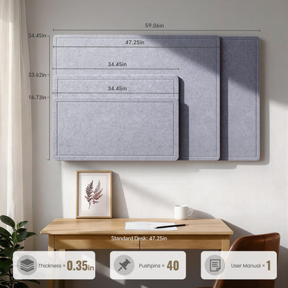 Large Bulletin Board, 35 X 17 Inches Felt Cork Board with 40 Pushpins, Foldable Felt Notice Pin Board Photo Display Board with Self-Adhesive Tape for Office Home School (Light Gray, 35x17 inch)