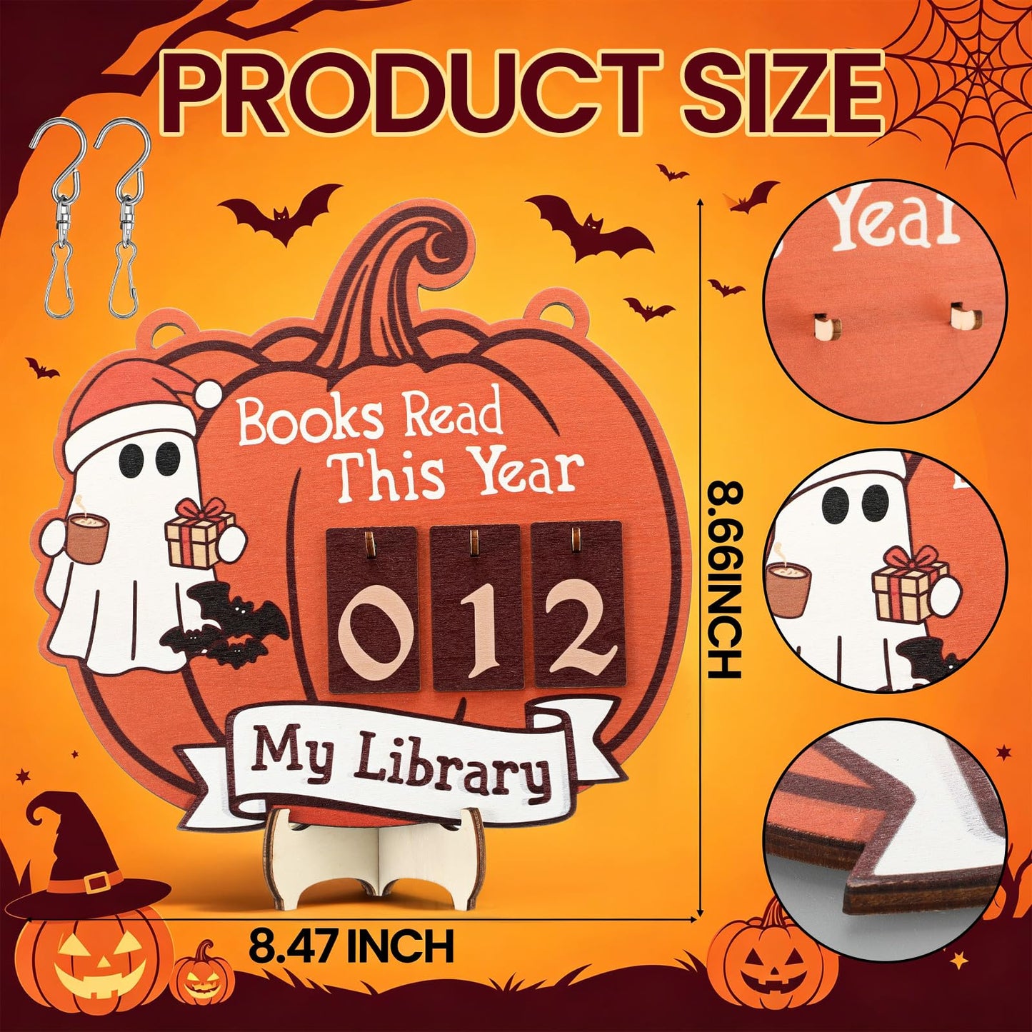 Sabary Pumpkin Books Read This Year Counter Cute Ghost Reading Book Sign Adopt a Ghost Reading Tracker Sign for Bookshelf Decor Halloween Gifts for Book Lovers Bookshelf Decor Wall Art