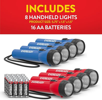 EVEREADY LED Flashlights (8-Pack), Bright Flashlights for Emergencies and Camping Gear, Flash Light with AA Batteries Included, Red/Blue (8-Pack)