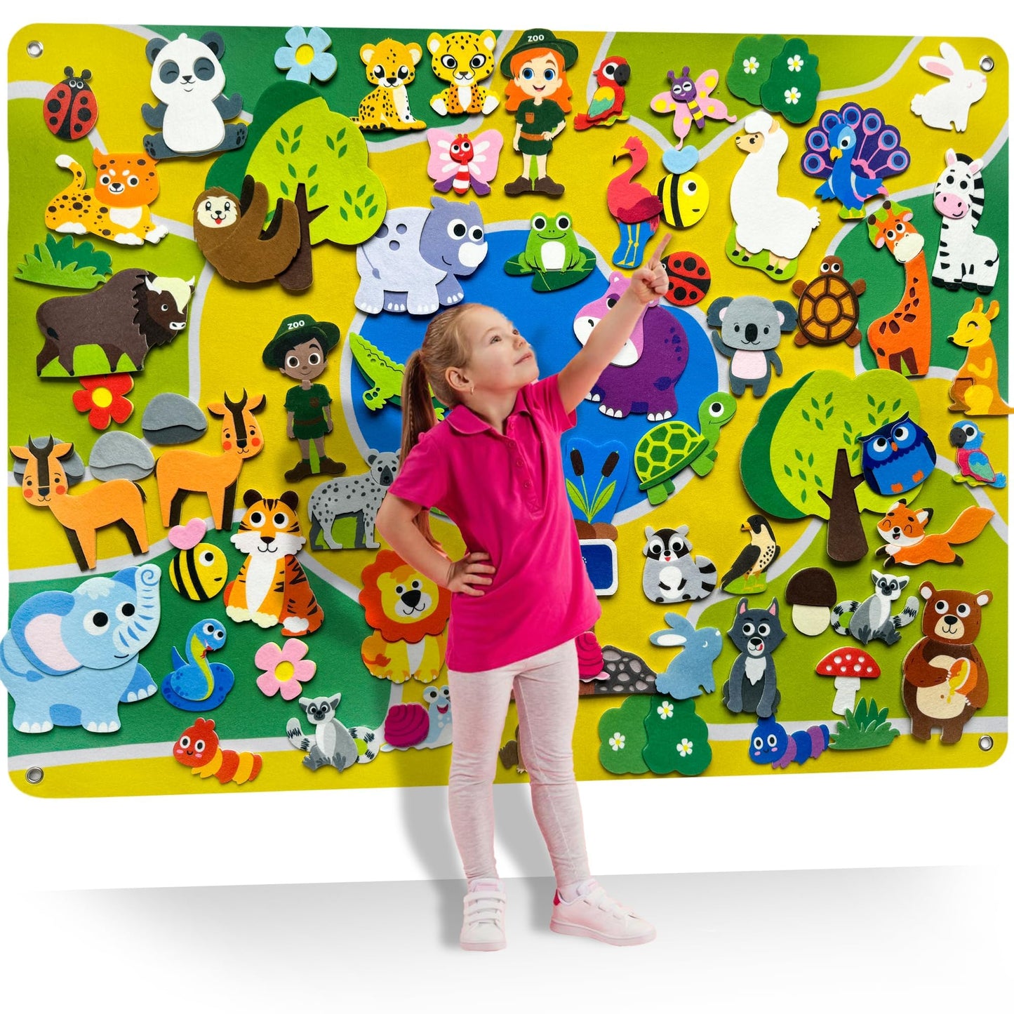QUOKKA Zoo Felt Board for Toddlers 51 PCS - Double-Thick Felt Board Story Set - Durable Wall Activity Panel - Ideal for Storytelling Indoor Toddler Activities and Classroom