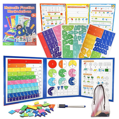 Magnetic Fraction Educational Puzzle,Magnetic Fraction Tiles & Fraction Circles,Math Manipulatives for Elementary School, Montessori Fraction Manipulatives Learning Toys for Kids