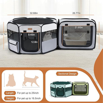 Lekereise Portable Cat Playpen, 61" × 19" Cat Playpen, 2-in-1 Dog Playpen Indoor Outdoor for Cats, Puppies and Small Pets, Independently Usable, with a Carry Bag