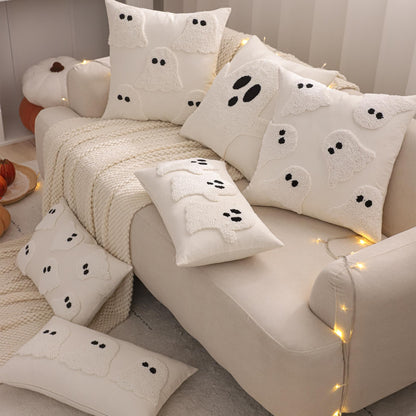 Tosleo Halloween Throw Pillow Covers 12x20 inch Set of 2 Halloween White Ghosts Embroidered Pillow Cases Thanksgiving Home Party Fall Decor Pillowcases Lumbar Cushion Covers for Spooky Season