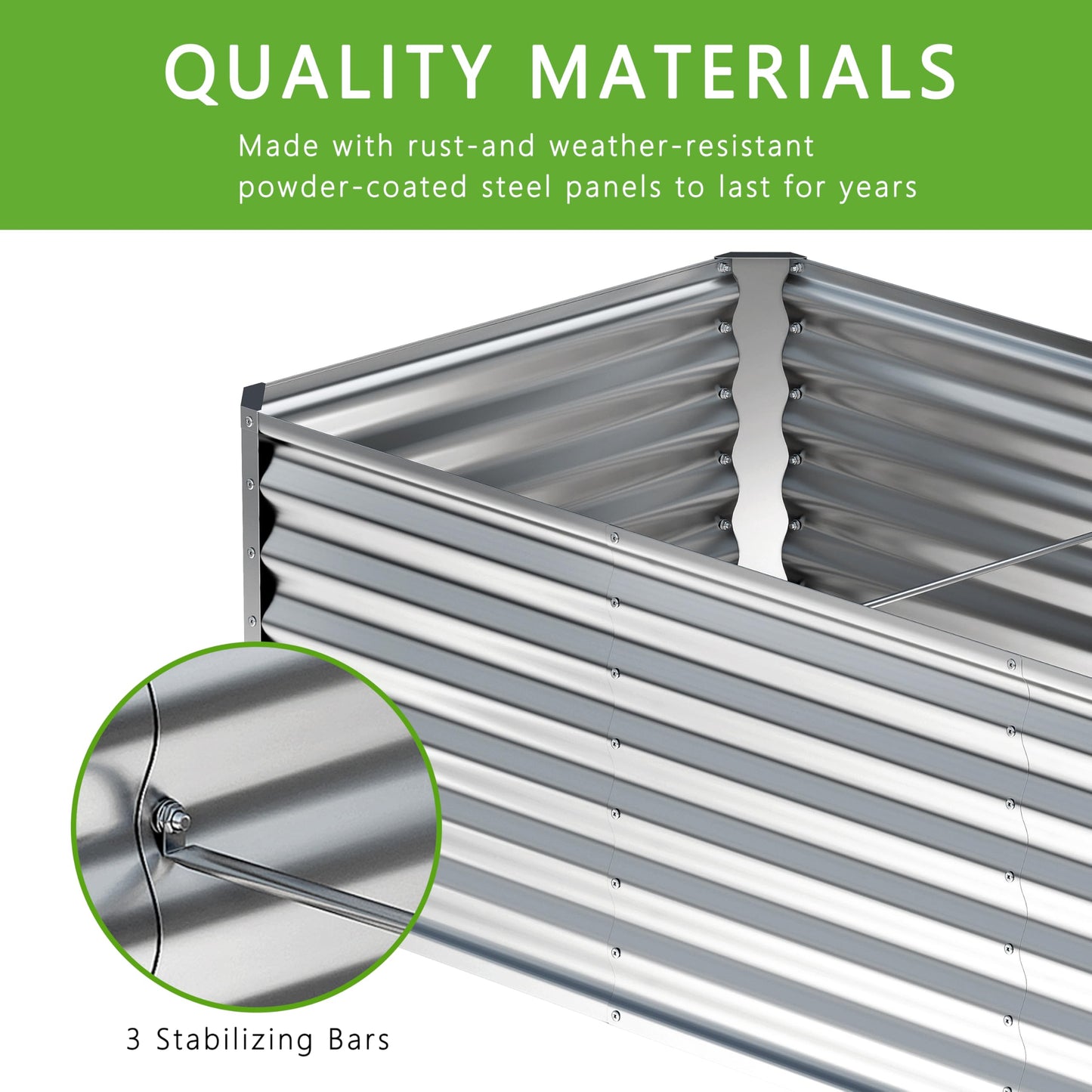Nedenyou 8x4x2FT Galvanized Raised Garden Bed,Planter Raised Beds-Metal Garden Box,Large Plant for Outdoor Planting, Vegetables Bed，Flower,herb-Silver