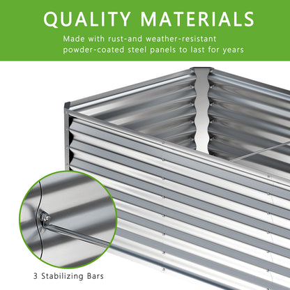 Nedenyou 8x4x2FT Galvanized Raised Garden Bed,Planter Raised Beds-Metal Garden Box,Large Plant for Outdoor Planting, Vegetables Bed，Flower,herb-Silver
