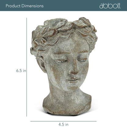 Abbott Collection Goddess Head Wall Planter – Extra Small Cement Indoor and Outdoor Planter Pot – Grecian Woman Statue Head Planter for Flowers and Succulents (Grey, 6.5" Tall, 2.75" Opening)